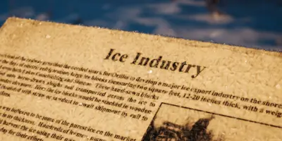 A trail plaque details Orillia's history within the Ice Industry